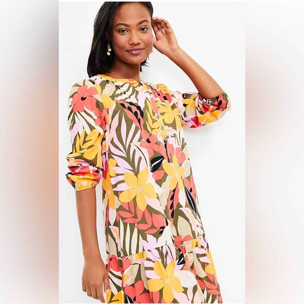 Loft Pam Henley Shirt Dress vibrant colors boho style size small